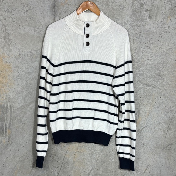 Brooks Brothers Red Fleece 3 Button Sweater Blue White Long Sleeve - Picture 1 of 7